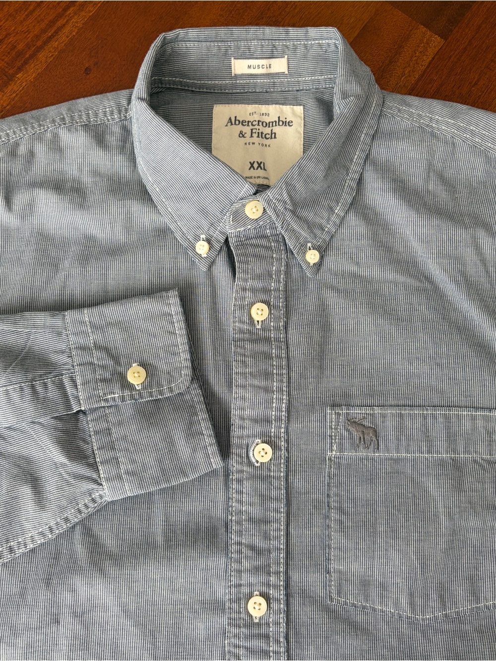Abercrombie Blue Striped Muscle Fit 100% Cotton Long Sleeve Button‎ Up Shirt